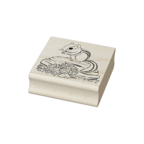 Chipmunk and Pine Cones Rubber Stamp