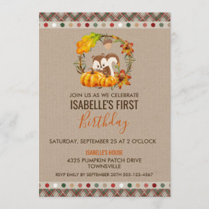 Chipmunk and Pumpkins Birthday Party Invite