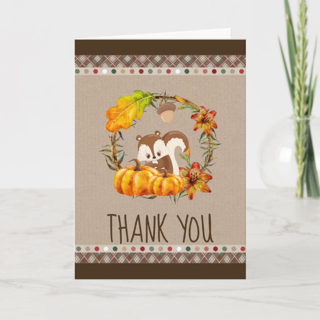 Chipmunk and Pumpkins Fall Rustic Thank You Card (Front)