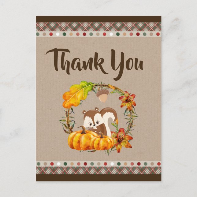Chipmunk and Pumpkins Fall Rustic Thank You Postcard (Front)