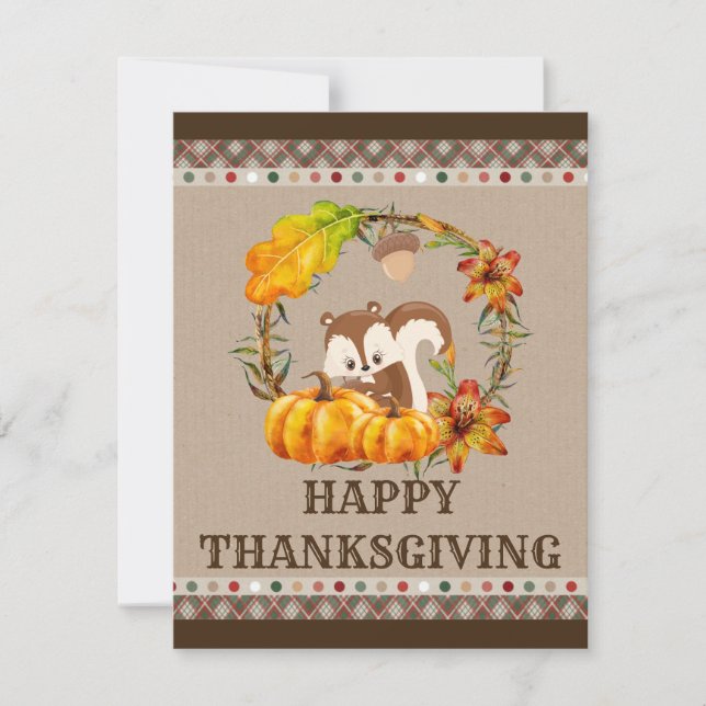 Chipmunk and Pumpkins Fall Rustic Thanksgiving Holiday Card (Front)