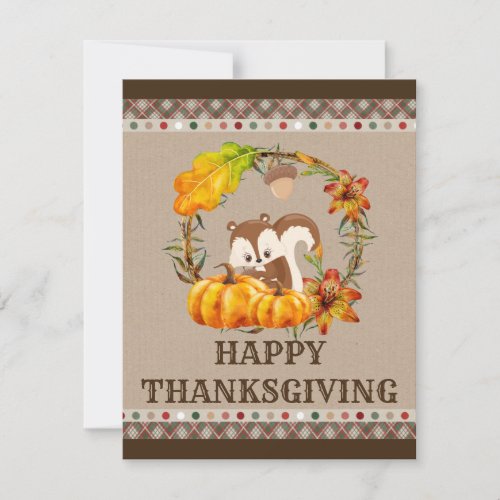 Chipmunk and Pumpkins Fall Rustic Thanksgiving Holiday Card