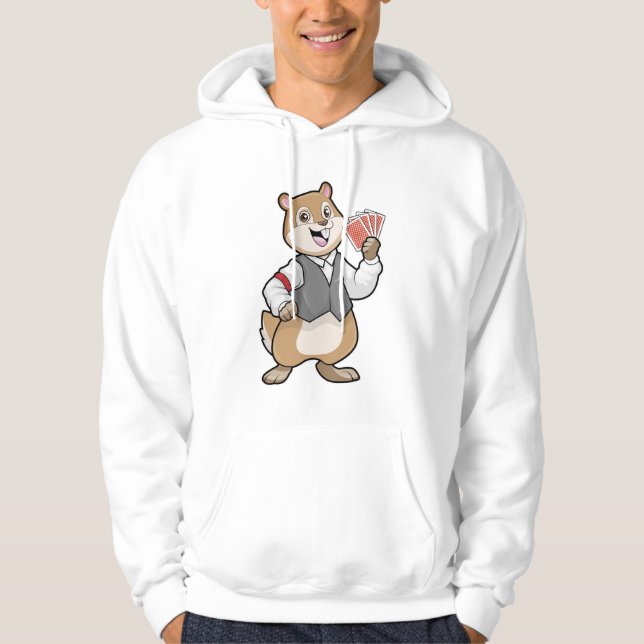 Chipmunk at Poker with Poker cards Hoodie (Front)