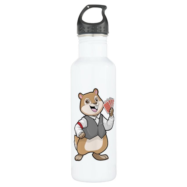 Chipmunk at Poker with Poker cards Stainless Steel Water Bottle (Front)