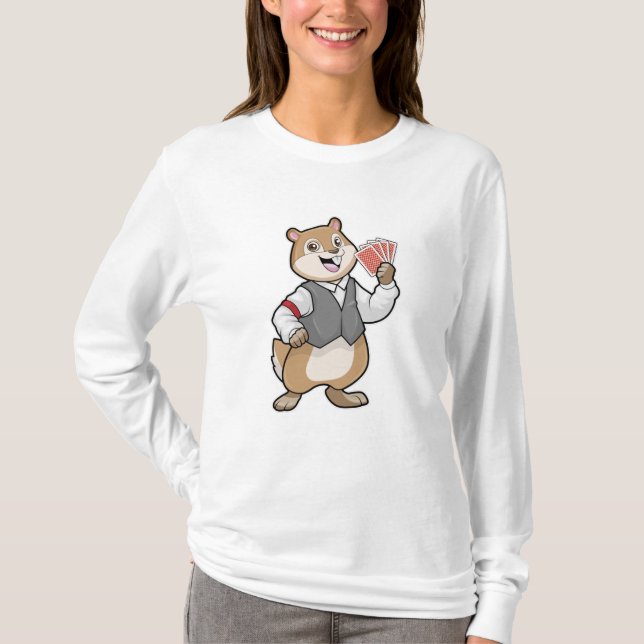 Chipmunk at Poker with Poker cards T-Shirt (Front)
