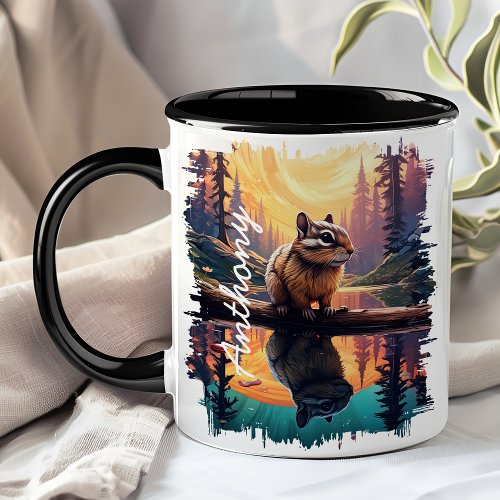 Chipmunk At Sunset Lake Reflection Mug