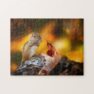 Chipmunk Autumn Getting Food For The Long Winter  Jigsaw Puzzle