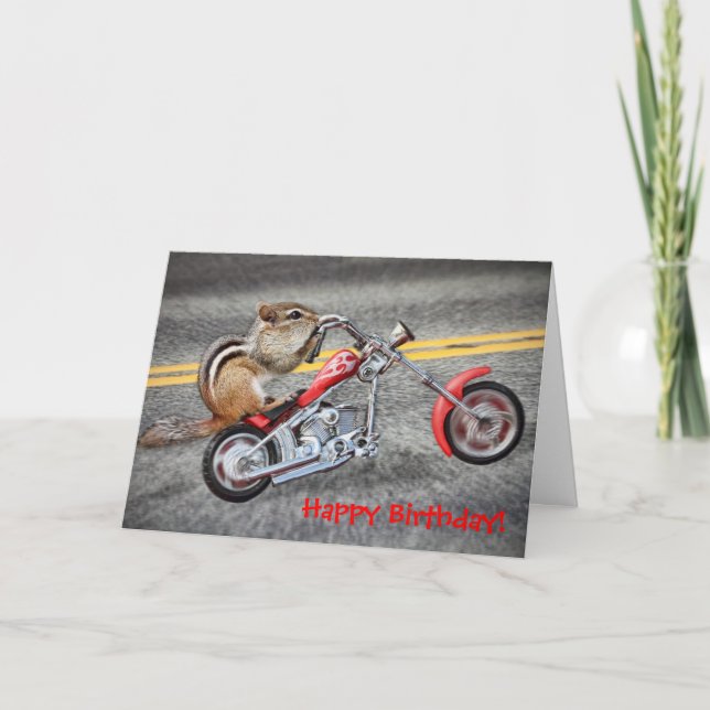 Chipmunk Biker Riding a Motorcycle Card (Front)