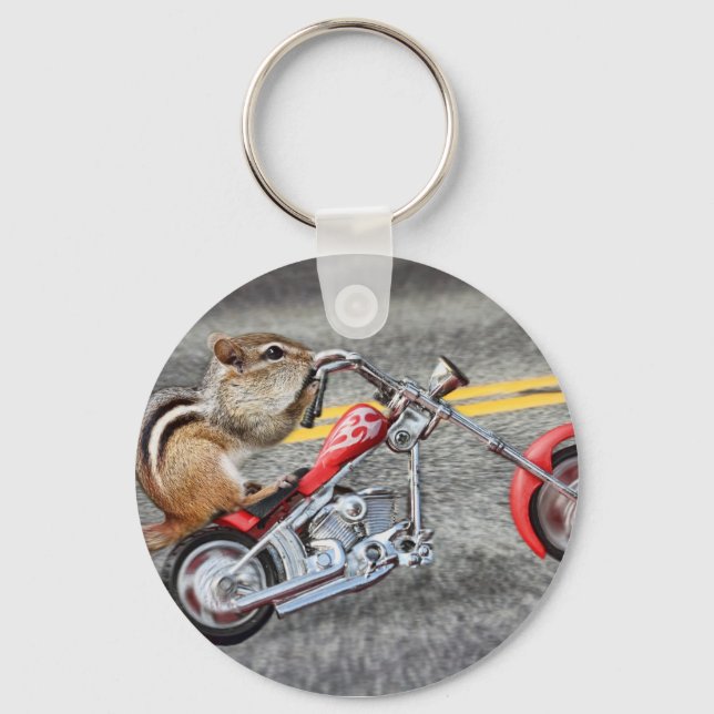 Chipmunk Biker Riding a Motorcycle Keychain (Front)