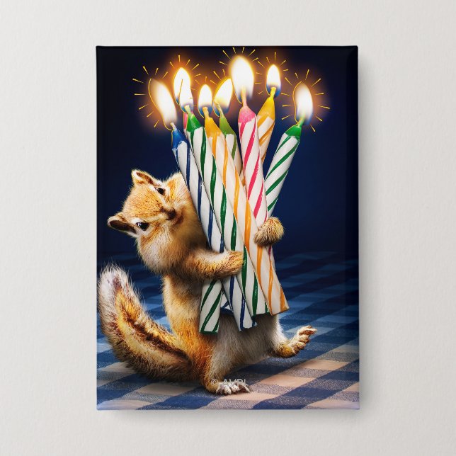 Chipmunk Birthday Candles Button (Front)