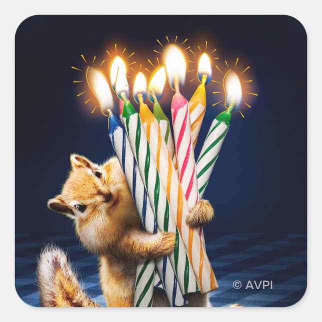 Chipmunk Birthday Candles Square Sticker (Front)