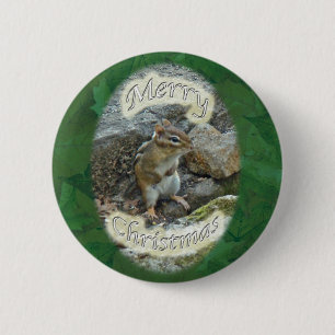 Chipmunk  Christmas Items Pinback Button
