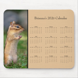 Chipmunk - Customizable full year 2026 calendar Mouse Pad
