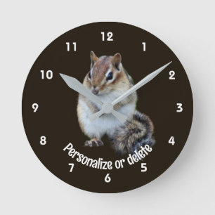 Chipmunk Cute Animal Personalized Round Clock