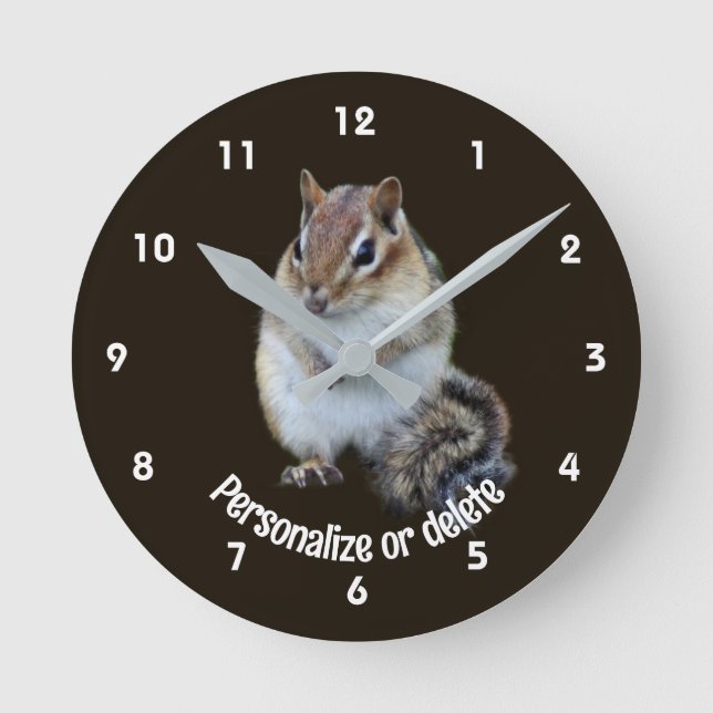 Chipmunk Cute Animal Personalized Round Clock (Front)