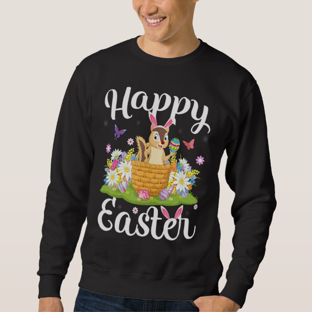 Chipmunk Easter Egg Hunting Floral Chipmunk Easter Sweatshirt (Front)