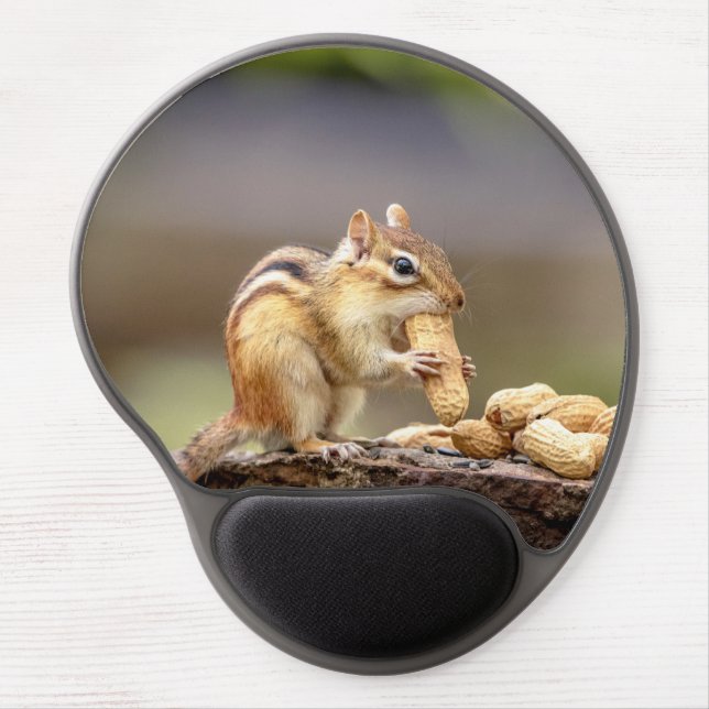 Chipmunk eating a peanut gel mouse pad (Front)
