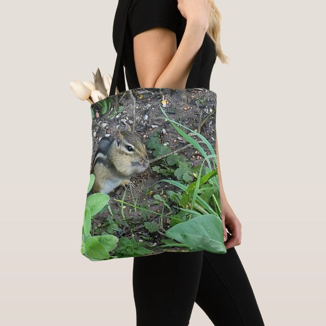 Chipmunk Eating And Collecting In The Garden Photo Tote Bag (Close Up)