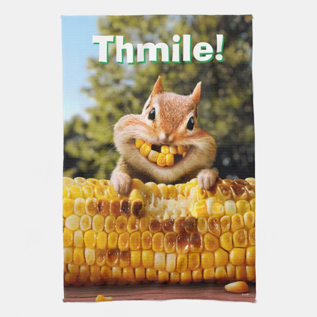 Chipmunk Eating Corn Kitchen Towel (Vertical)