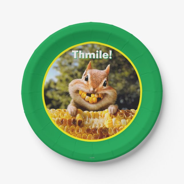 Chipmunk Eating Corn Paper Plates (Front)
