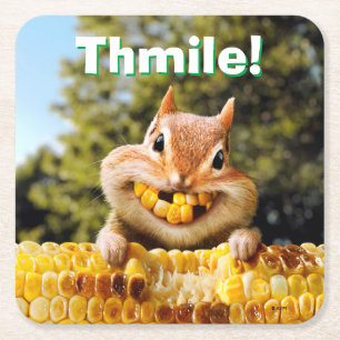 Chipmunk Eating Corn Square Paper Coaster