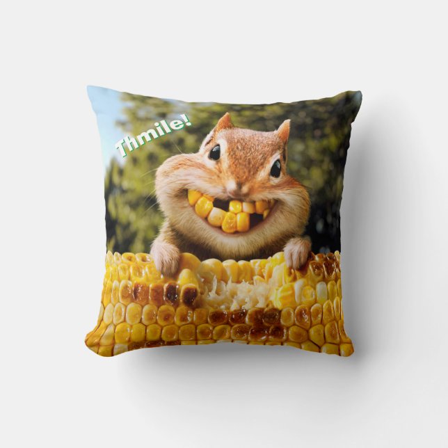Chipmunk Eating Corn Throw Pillow (Front)