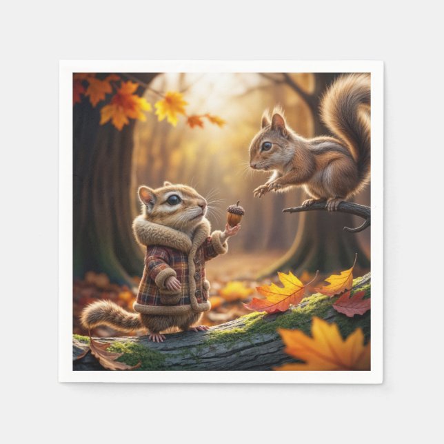 Chipmunk Encounter In an Autumn Woods Napkins (Front)