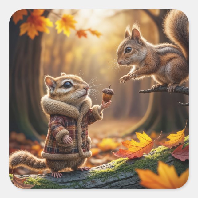 Chipmunk Encounter In an Autumn Woods Square Sticker (Front)
