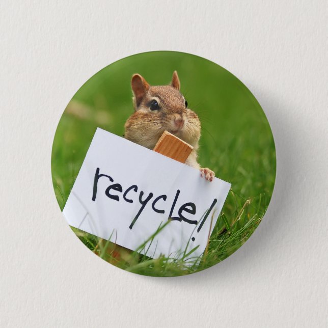 chipmunk for recycling pinback button (Front)