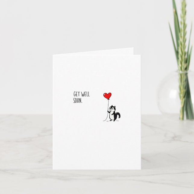 Chipmunk Get Well Soon Card with Heart Balloon (Front)