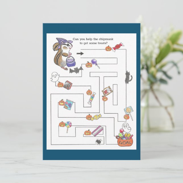 Chipmunk Halloween maze & coloring  Holiday Card (Standing Front)