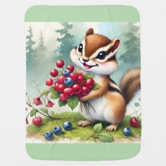 Chipmunk holding berries baby blanket