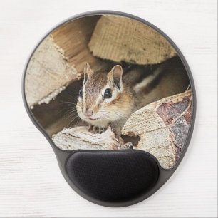 Chipmunk in a wood pile gel mouse pad