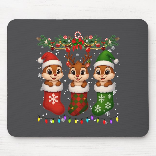 Chipmunk In Christmas Socks Lights Chipmunk Xmas L Mouse Pad (Front)