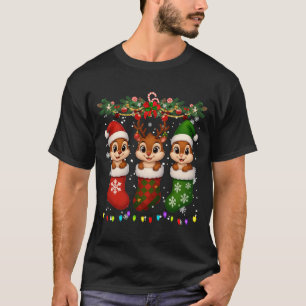 Chipmunk In Christmas Socks Lights Chipmunk Xmas L T-Shirt