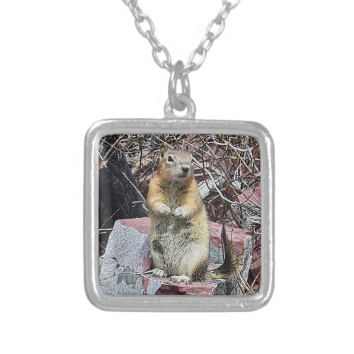 Chipmunk in Glacier National Park Silver Plated Necklace