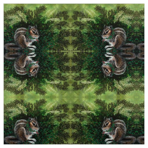 Chipmunk in The Moss Forest Fabric