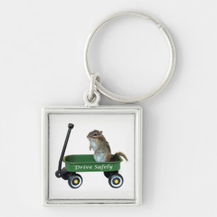 Chipmunk in Wagon - Drive Safely Keychain