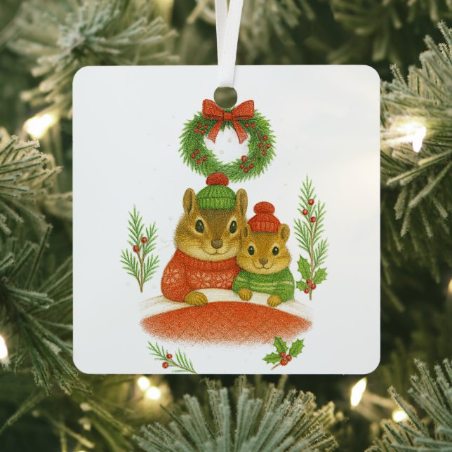Chipmunk Mom & Child Christmas Whimsical Ornament (Insitu)