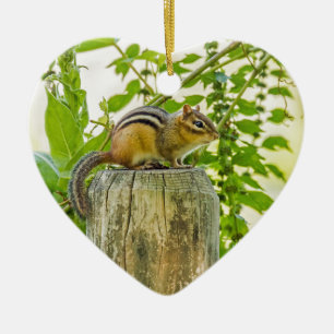 Chipmunk on a Fence Post Ceramic Ornament