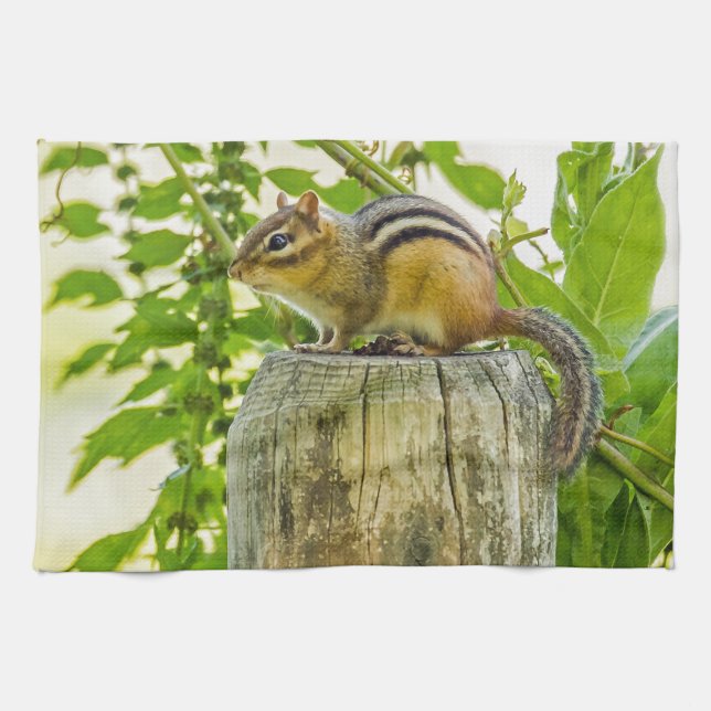 Chipmunk on a Fence Post Facing Left Towel (Horizontal)