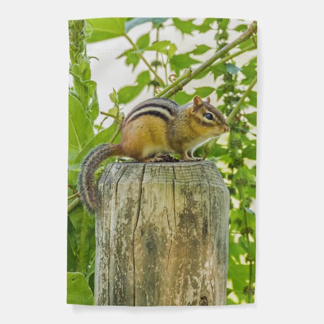 Chipmunk on a Fence Post   Garden Flag (Front)