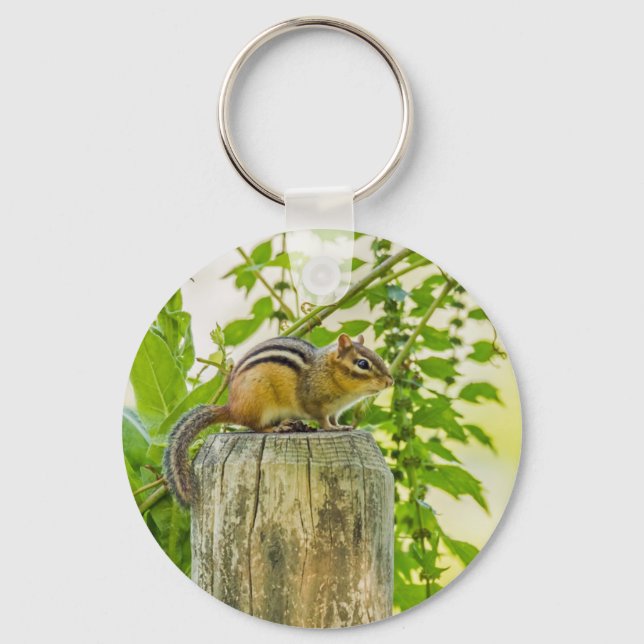 Chipmunk on a Fence Post Keychain (Front)