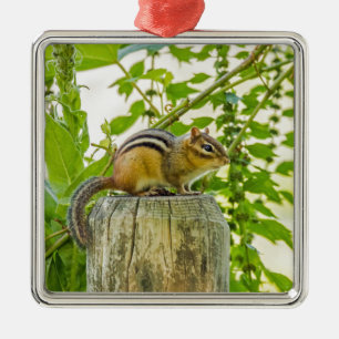 Chipmunk on a Fence Post Metal Ornament