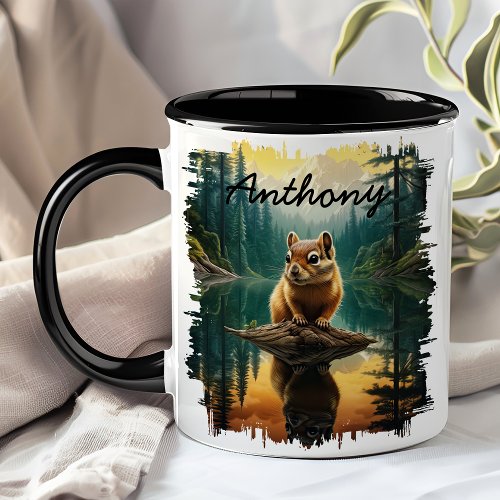 Chipmunk on Log Lake Reflection  Mug