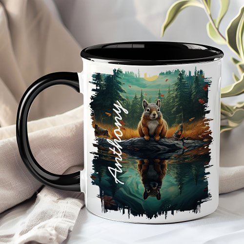 Chipmunk On Rock Forest Reflection Mug