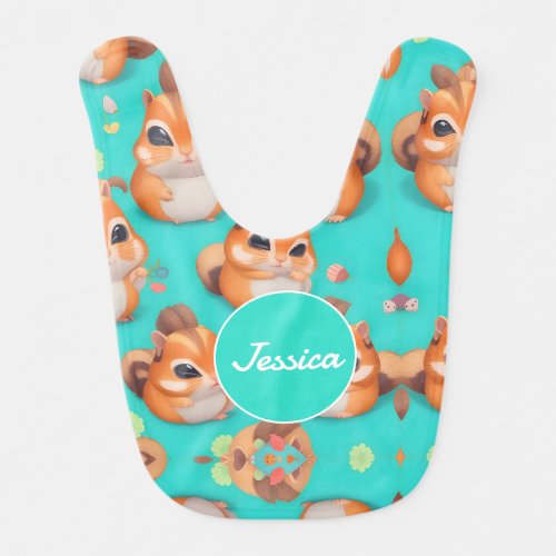 Chipmunk Pastel Colorful Personalized Pattern Baby Bib