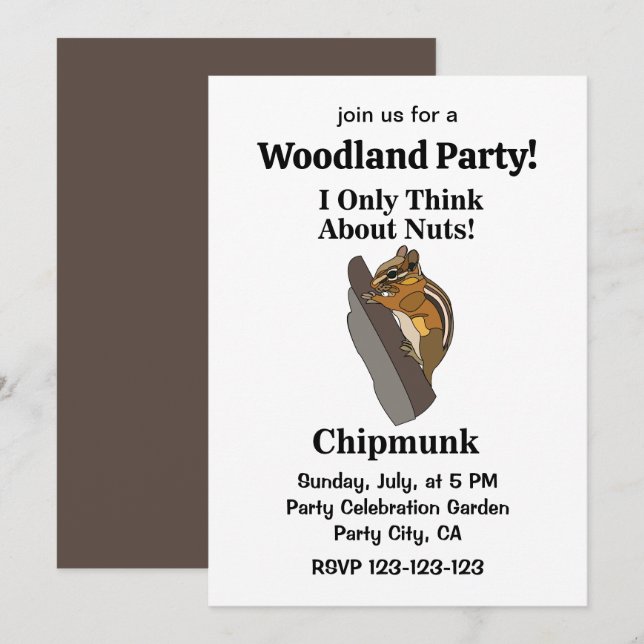 Chipmunk Rodent Funny Woodland Party  Invitation (Front/Back)