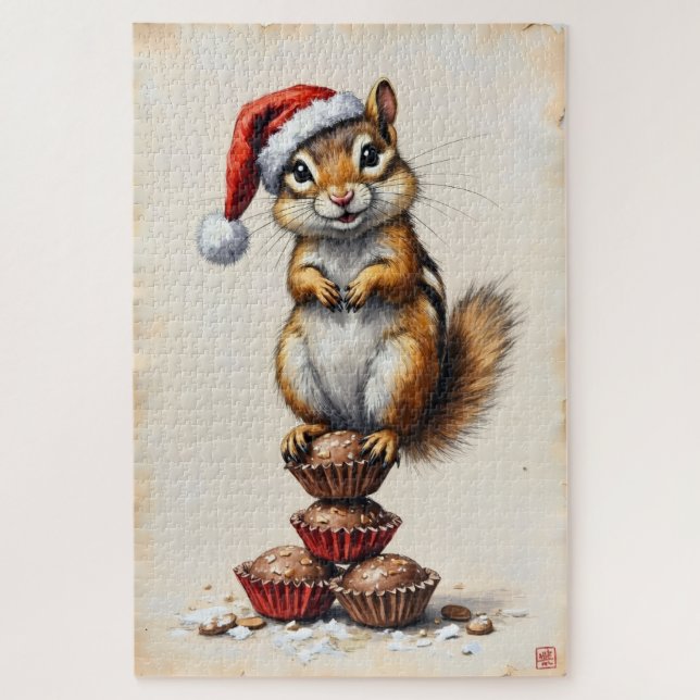 Chipmunk Stuffed Cheeks Christmas Candy Hat Jigsaw Puzzle (Vertical)