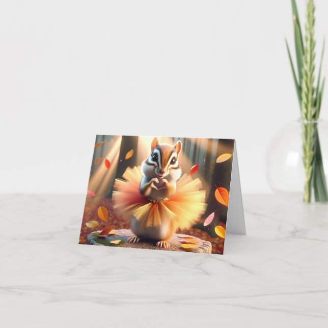 Chipmunk Wearing a Tutu On a Tree Stump Card (Front)
